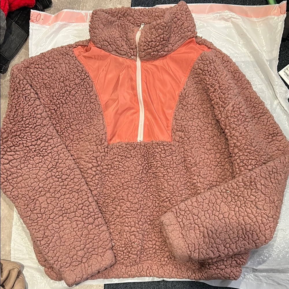 Cozy Sherpa Pullover with Coral Accent
